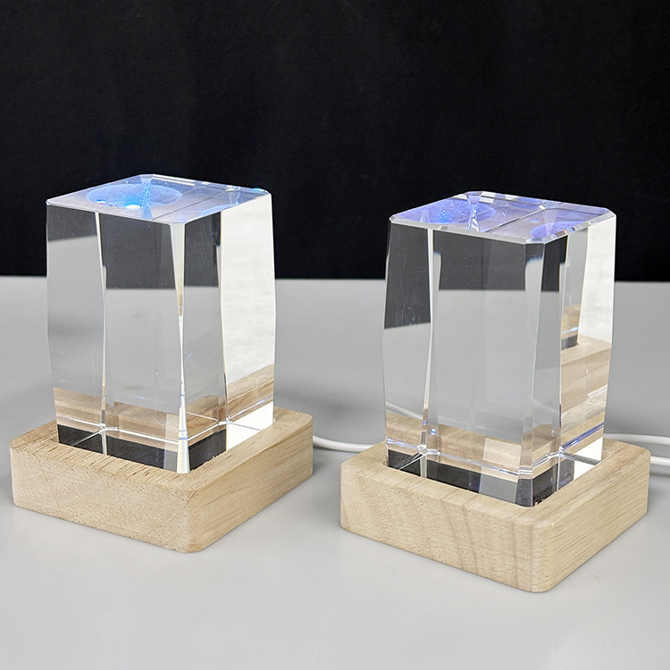 New Night Light Blank Crystal Block Cube Paperweight with Multi Color Led Light Base MH-F0664