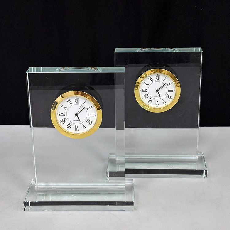 Optical Rectangle Glass Crystal Desk Clock MH-C0211