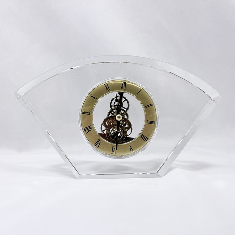 Blank Fan Shaped Clear Glass Crystal Table Clock MH-C0115