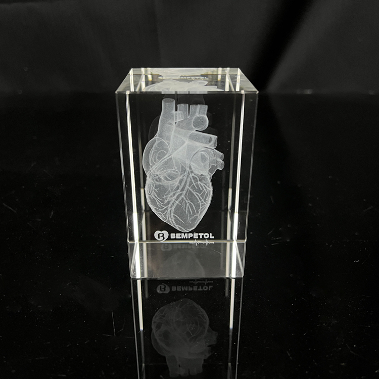 3D Laser Heart Brand Name Engraved Crystal Block Cube Paperweight MH-F0591