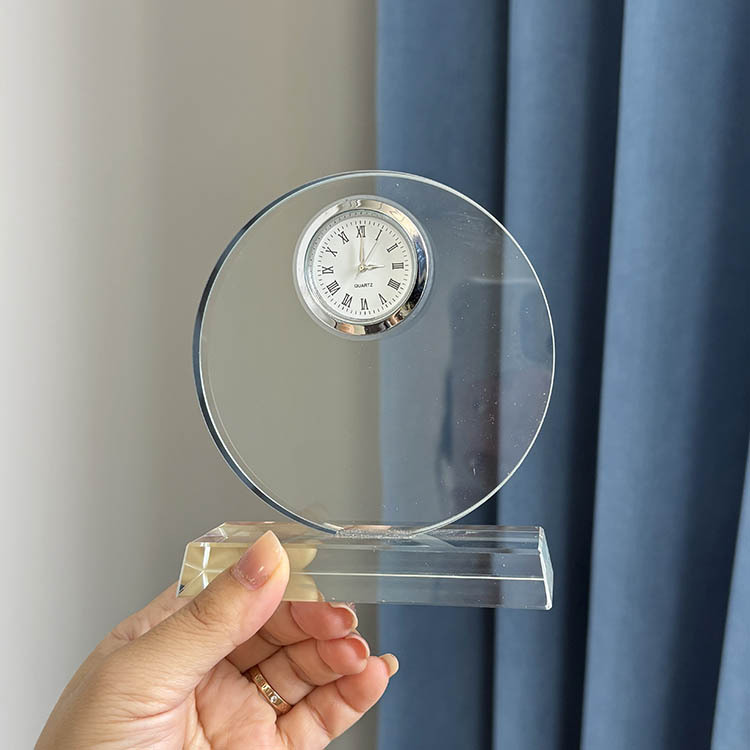 Blank Round Crystal Trophy with Clock MH-C0226