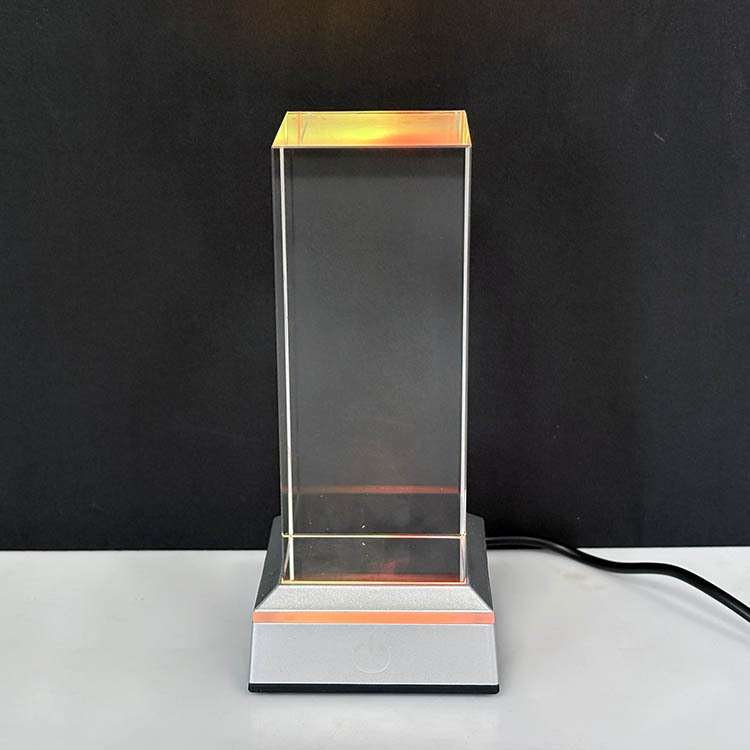5x5x12cm Blank Crystal Block Cube Paperweight with Sensitive Touch Switch Black Silver Led Light Base MH-F0724