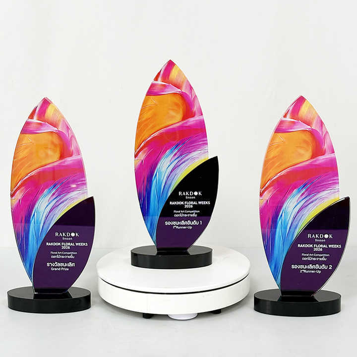 Purple Mirror Printing Mirror Finishing Crystal Glass Awards Plaque Trophy MH-LJ0708
