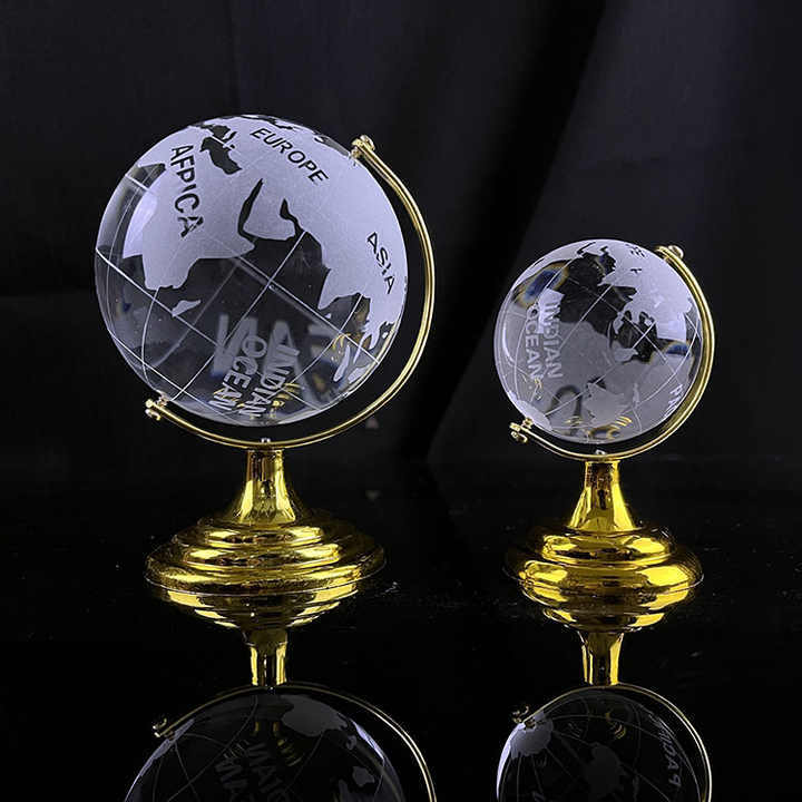 Crystal Globe with Continent Wording on Golden Metal Stand  MH-Q0236