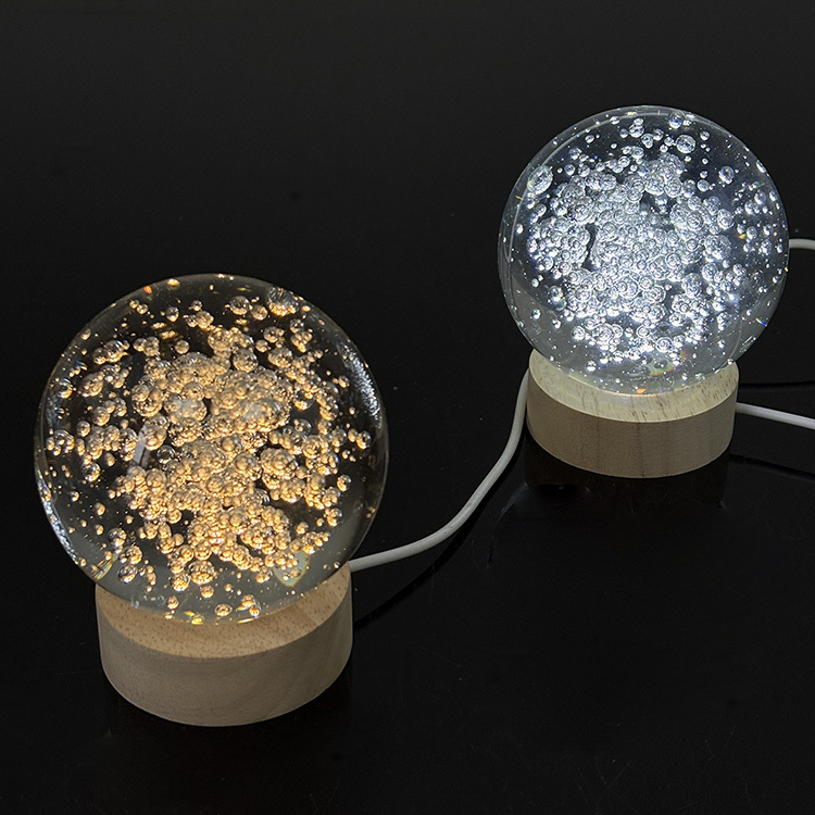 Light up Crystal Air Bubble Ball with Wooden Light Base MH-Q0290