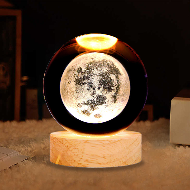 Light up Crystal Laser Milky Way Ball with Wood Led Light Base MH-Q0242