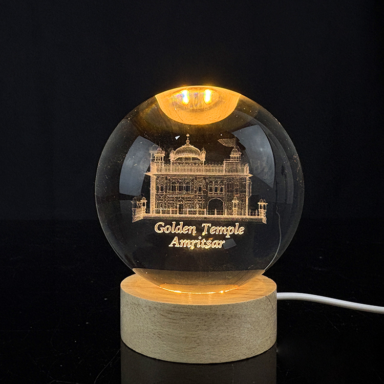 Custom Golden Temple Crystal Ball 3D Laser Engraved Religious Night Light Glass Ball Decor Souvenir Gifts MH-Q0295