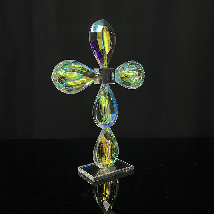 13.5x19cm Rainbow Coating Crystal Glass Standing Cross MH-15555