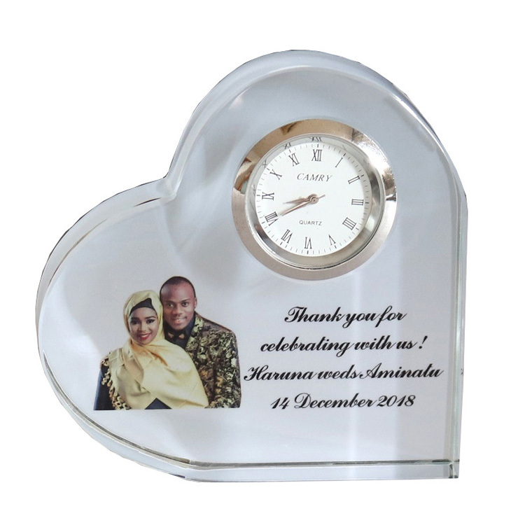 Personalized Full Color Printing Photo Heart Shaped Crystal Clock MH-C0206