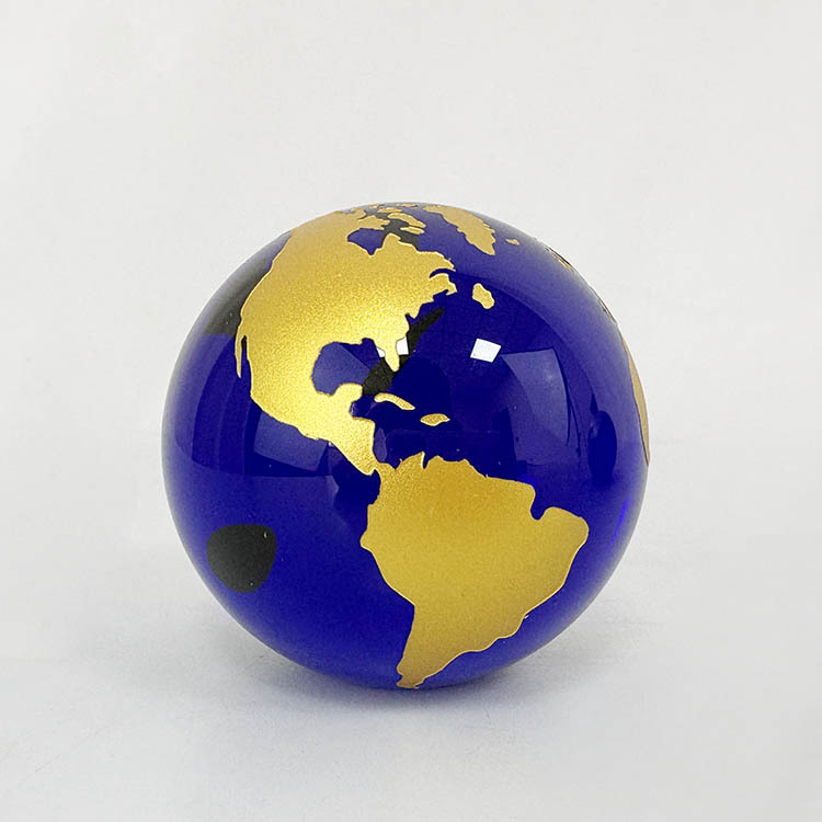 Blue Glass Crystal Glass Globe Paperweight with Gold Silver Map MH-Q0299