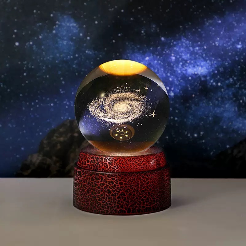 Light up Crystal Laser Moon Milky Way Saturn Ball with Rotating Plastic Led Light Base