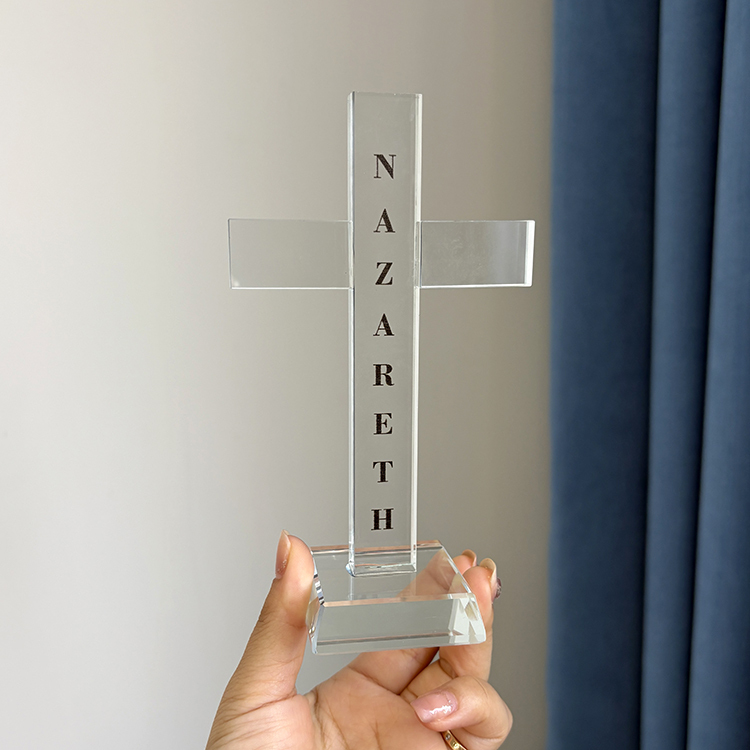 Personalized Clear Crystal Glass Standing Cross Figurine MH-15565