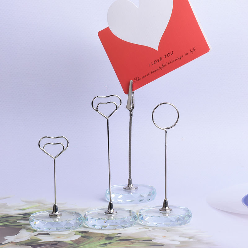 Crystal Glass Round Memo Clip Card Holder