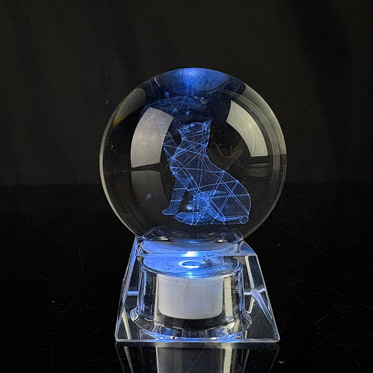 Light up  Laser Cat Glass Crystal Ball with Crystal Led Light Base MH-Q0283