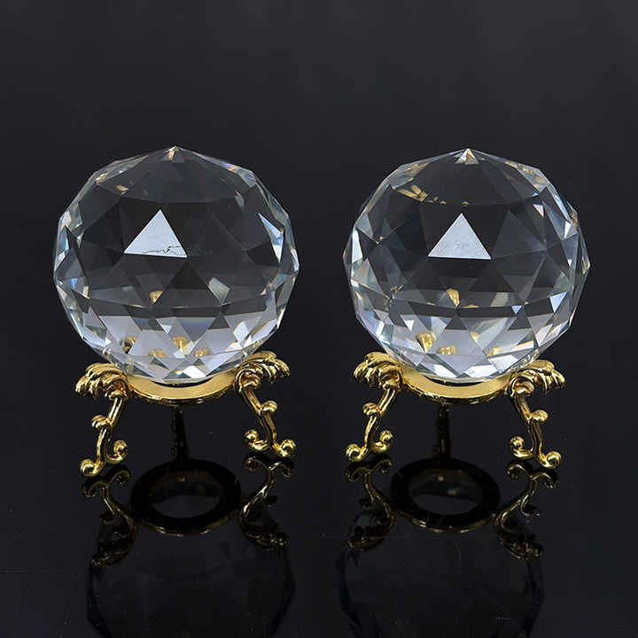 Faceted Crystal Ball Sphere with Gold Metal Stand MH-Q0292
