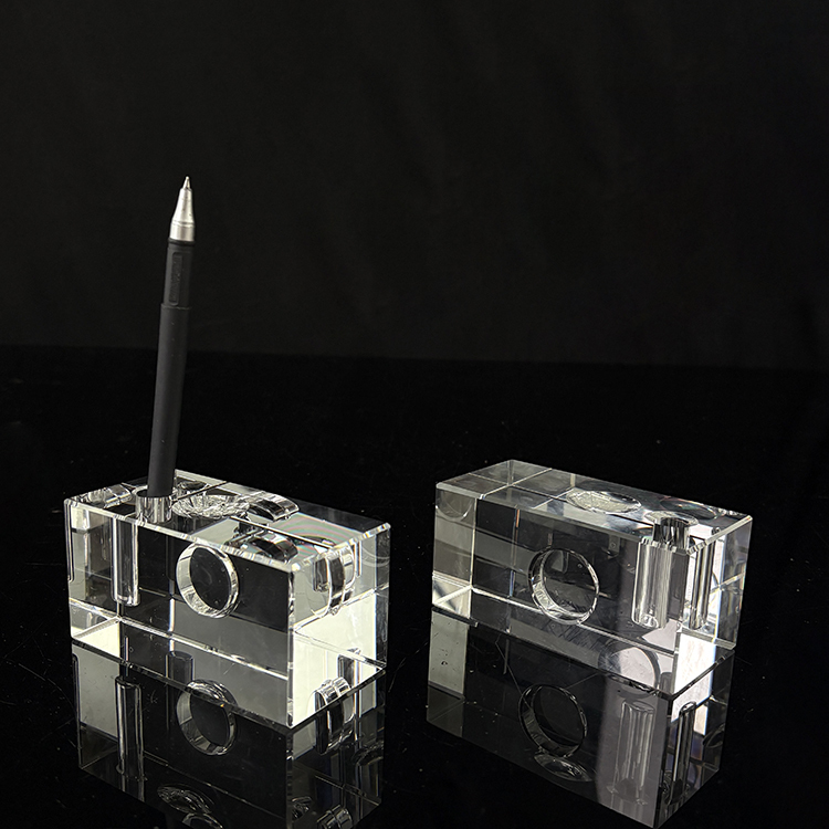 Blank Crystal Block Cube Paperweight with Pen Holder MH-F0677