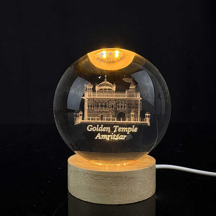 Custom Golden Temple Crystal Ball 3D Laser Engraved Religious Night Light Glass Ball Decor Souvenir Gifts MH-Q0295