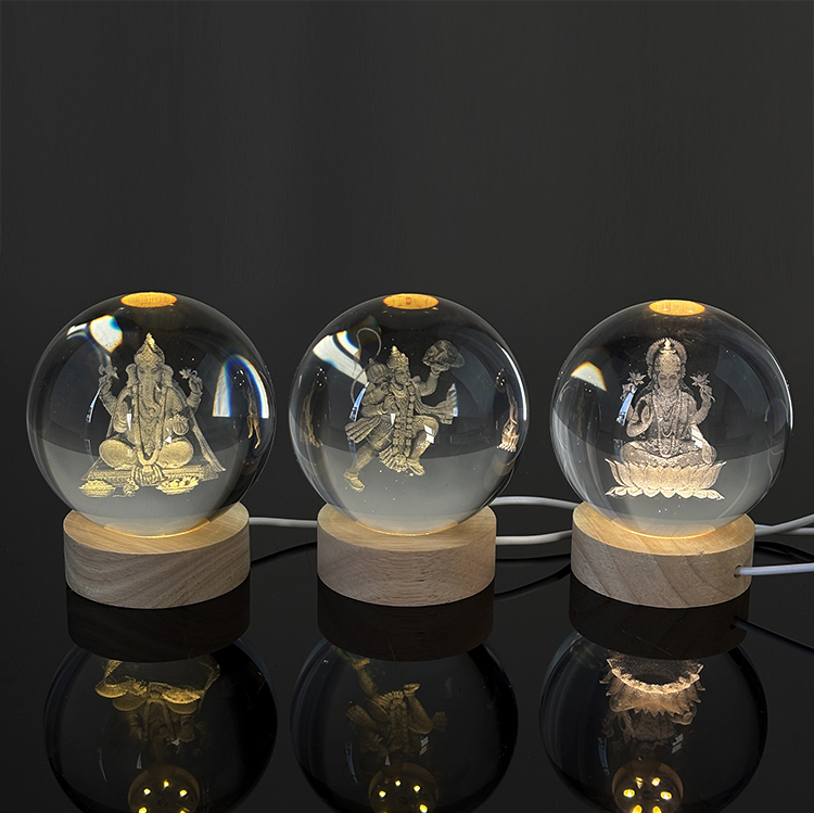 Custom Hindu Ganesh God Crystal Ball 3D Laser Engraved Religious Night Light Glass Ball Decor Souvenir Gifts MH-Q0285