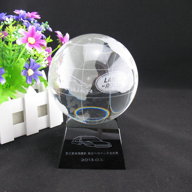 Glass World Crystal Globe on Black Pedestal Base MH-Q0230