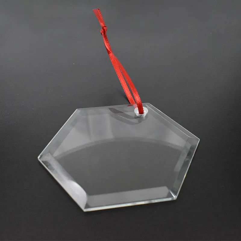 2025 Guangzhou Cheap Wholesale Crystal Glass Hexagon 3inch Blank Hanging Decoration Personalized Pendant Christmas Ornaments