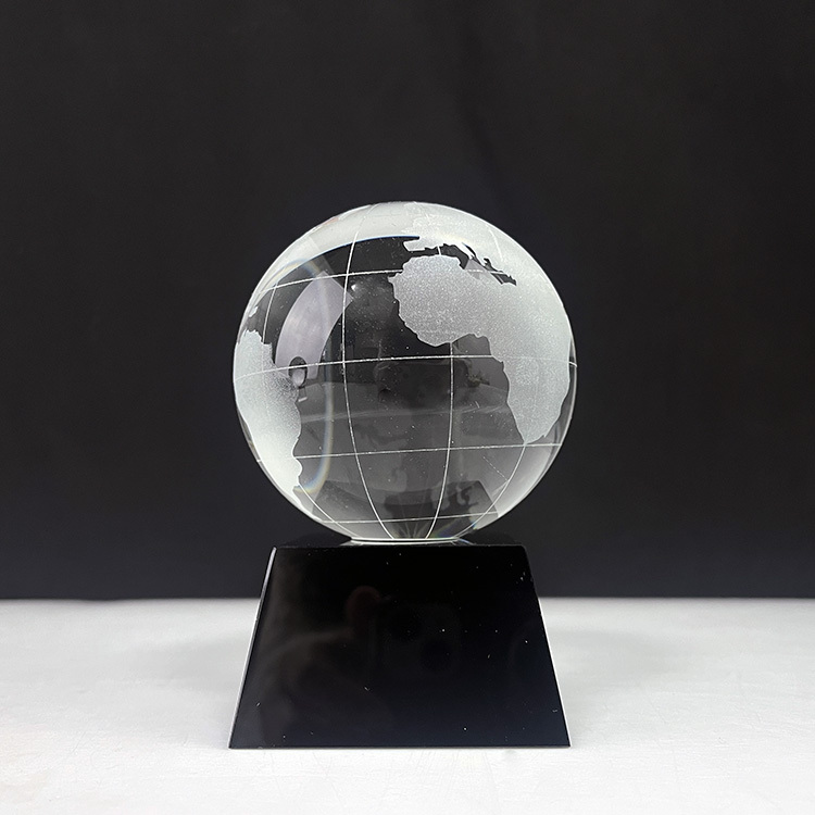 Glass World Crystal Globe on Black Pedestal Base MH-Q0230