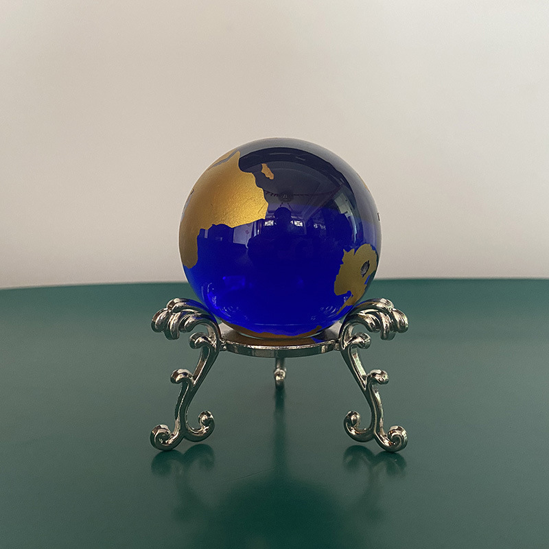 Gold Silver Bronze Continent Blue Glass Crystal Glass Globe with Gold Metal Stand MH-Q0266