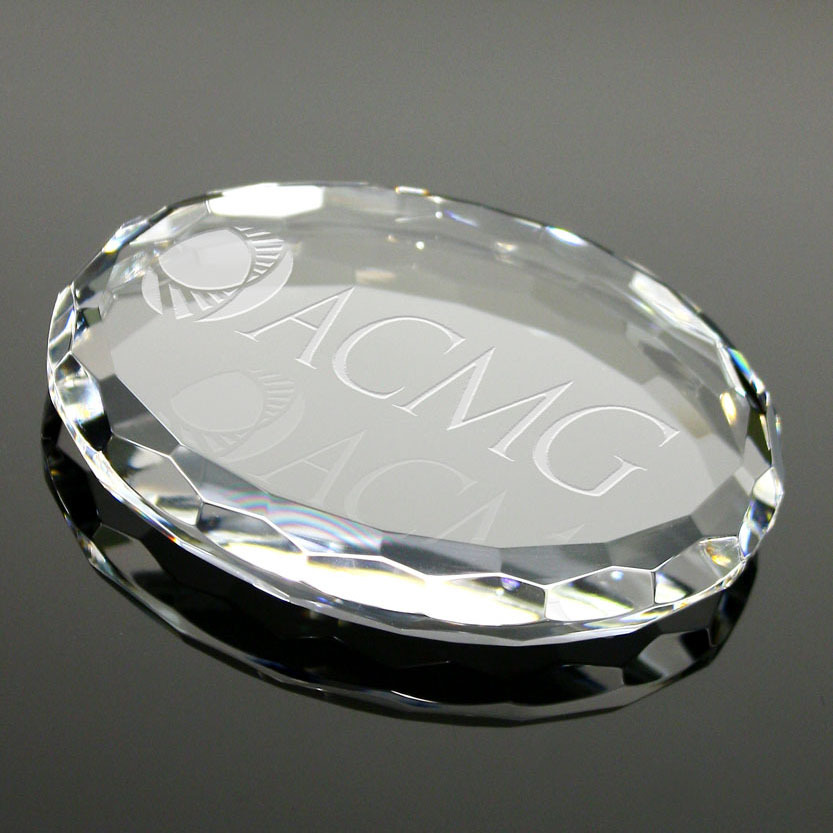 Laser Etched Diamond Cut Circle Glass Paperweight
