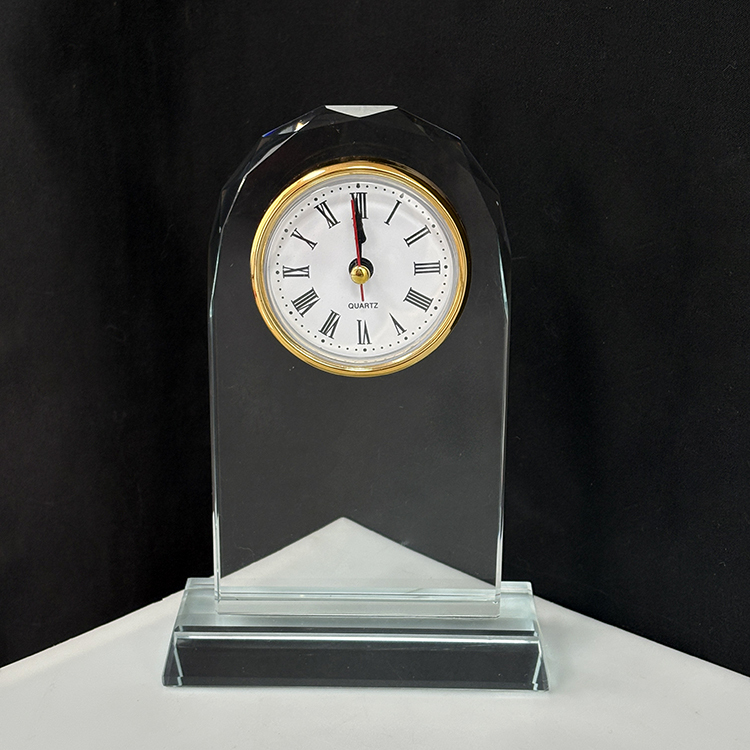 Optical Glass Arch Shaped Crystal Desk Clock MH-C0220