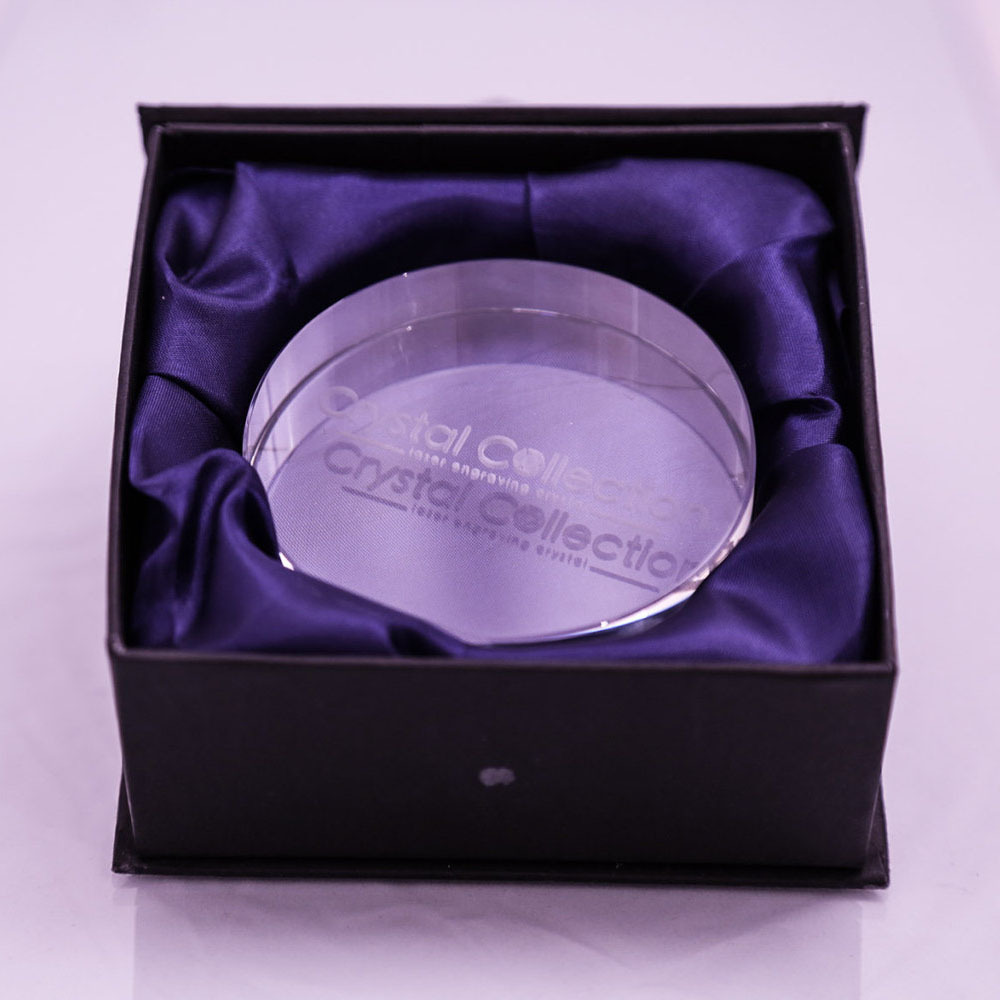 Custom Circular Shape Laser Glass Crystal Paperweight MH-F0519