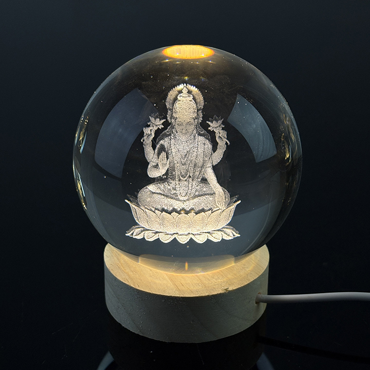 Custom Hindu Ganesh God Crystal Ball 3D Laser Engraved Religious Night Light Glass Ball Decor Souvenir Gifts MH-Q0285