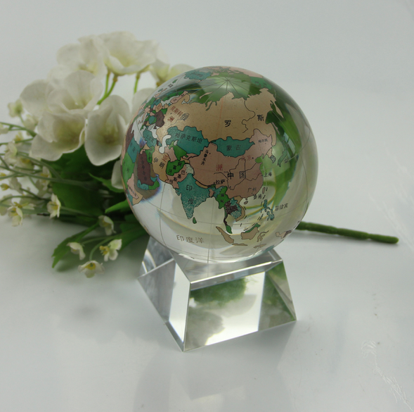 Colored Map Glass Crystal Globe with Metal Stand MH-Q0219