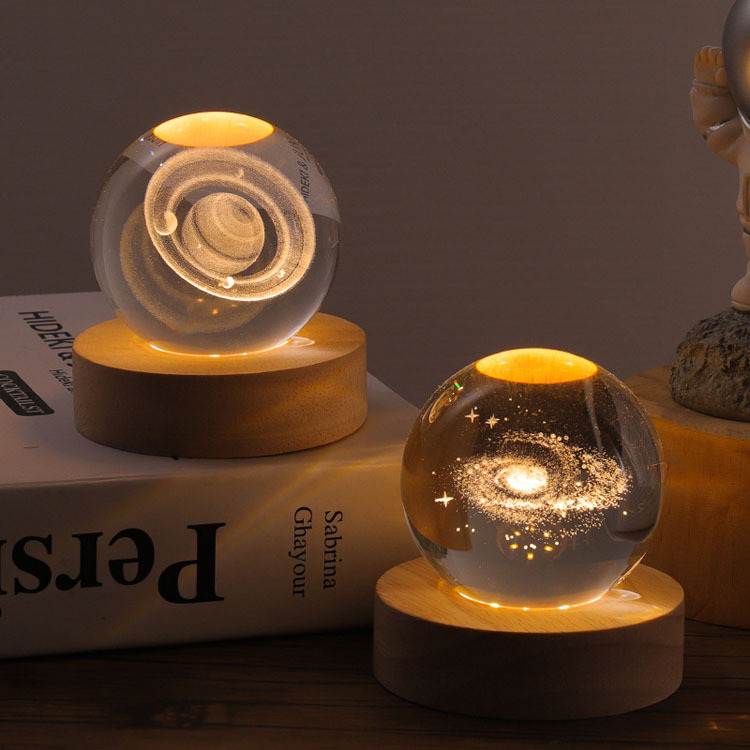 Light up Crystal Laser Milky Way Ball with Wood Led Light Base MH-Q0242