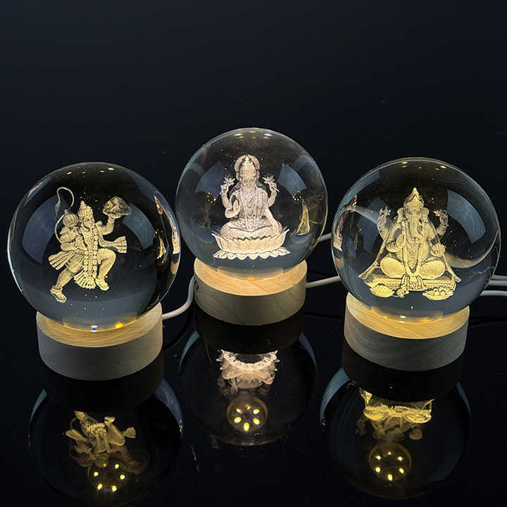 Custom Hindu Ganesh God Crystal Ball 3D Laser Engraved Religious Night Light Glass Ball Decor Souvenir Gifts MH-Q0285