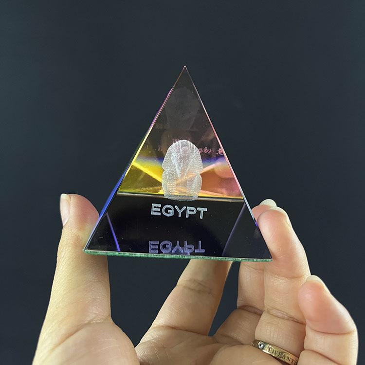 Set of Iridescent Rainbow Pyramid Crystal with Laser Egypt Pharaoh MH-F0593