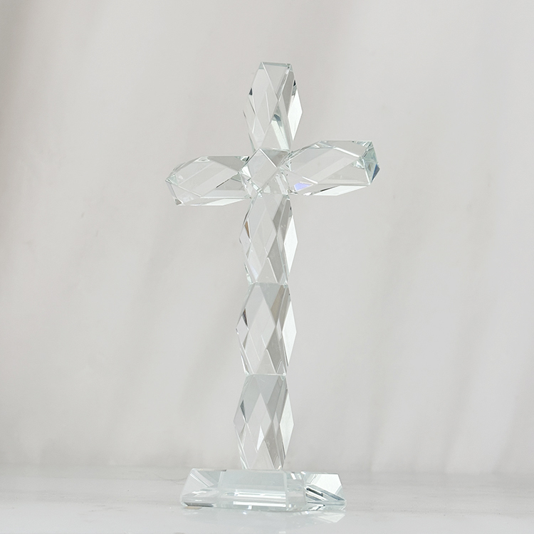 Standing Glass Crystal Cross Figurine MH-15561