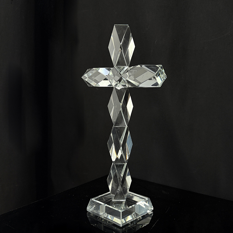 Standing Glass Crystal Cross Figurine MH-15561