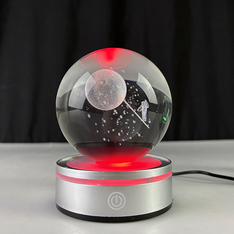 Light up Crystal Laser Milky Way Saturn Ball with Rotating Silver Plastic Led Light Base MH-Q0273