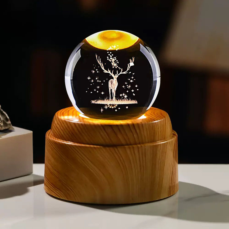 Light up Crystal Laser Milky Way Saturn Ball with Rotating Plastic Led Light Base MH-Q0274