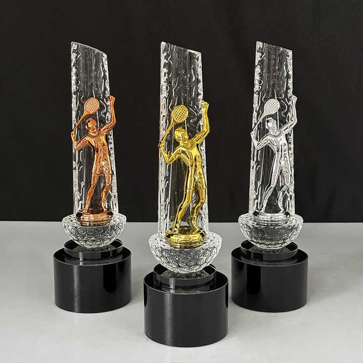 8x26.5cm Gold Silver Bronze Metal Tennis Player Crystal Tennis Trophy MH-LJ0634