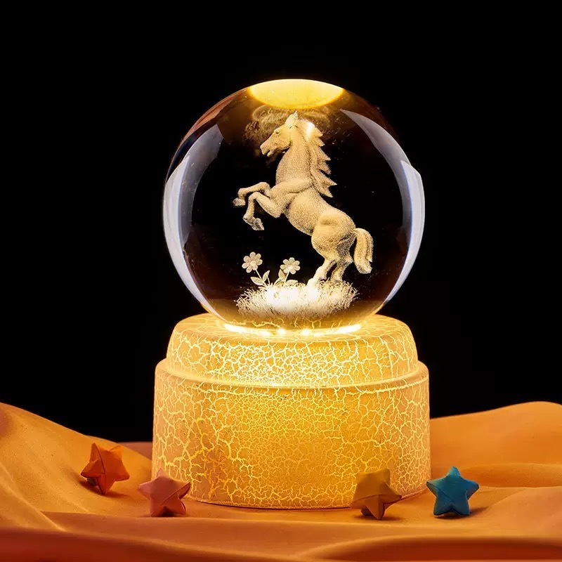 Light up Crystal Laser Moon Milky Way Saturn Ball with Rotating Plastic Led Light Base
