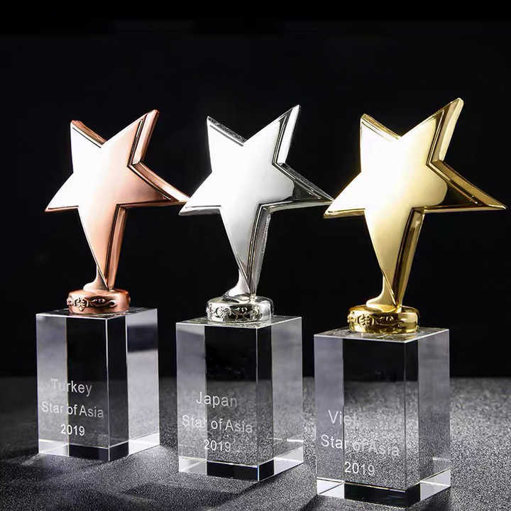 Gold Silver Bronze Metal Star Crystal Trophy Awards MH-MJ0886