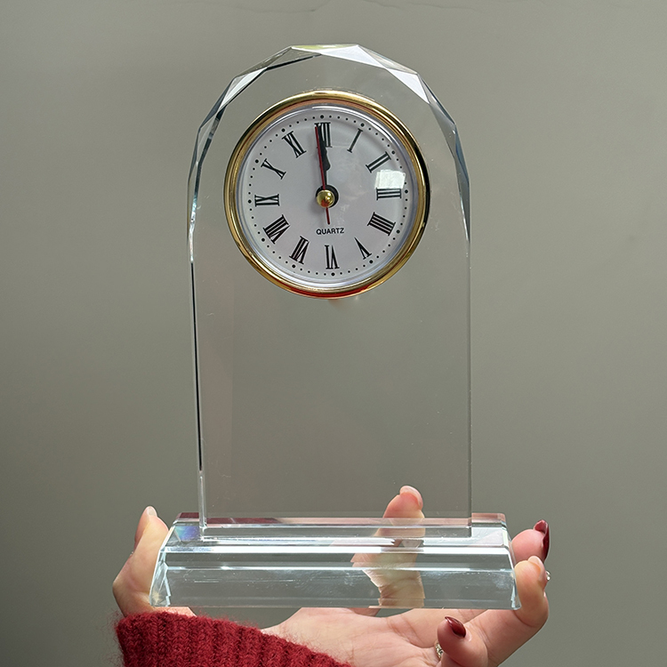 Optical Glass Arch Shaped Crystal Desk Clock MH-C0220