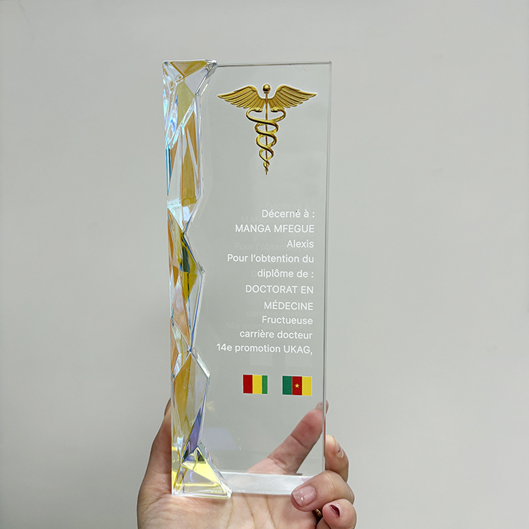 New Design Rainbow Diamond Clear Crystal Glass Awards Plaque Trophy MH-LJ0306