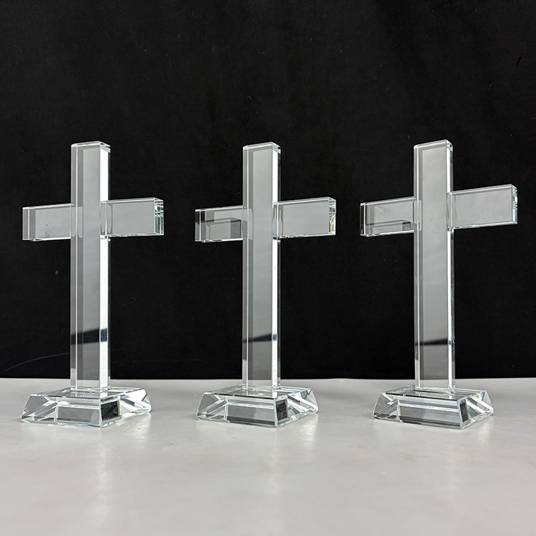 9x15.5cm Clear Crystal Glass Standing Cross MH-15560