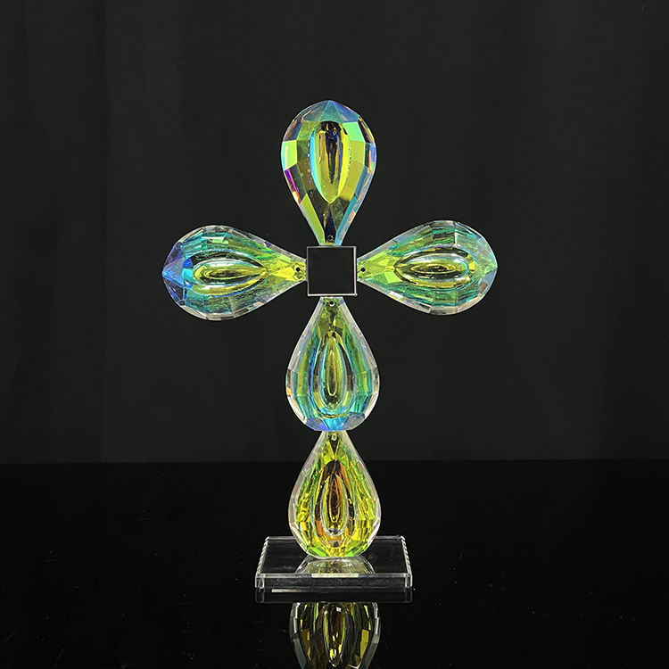 13.5x19cm Rainbow Coating Crystal Glass Standing Cross MH-15555