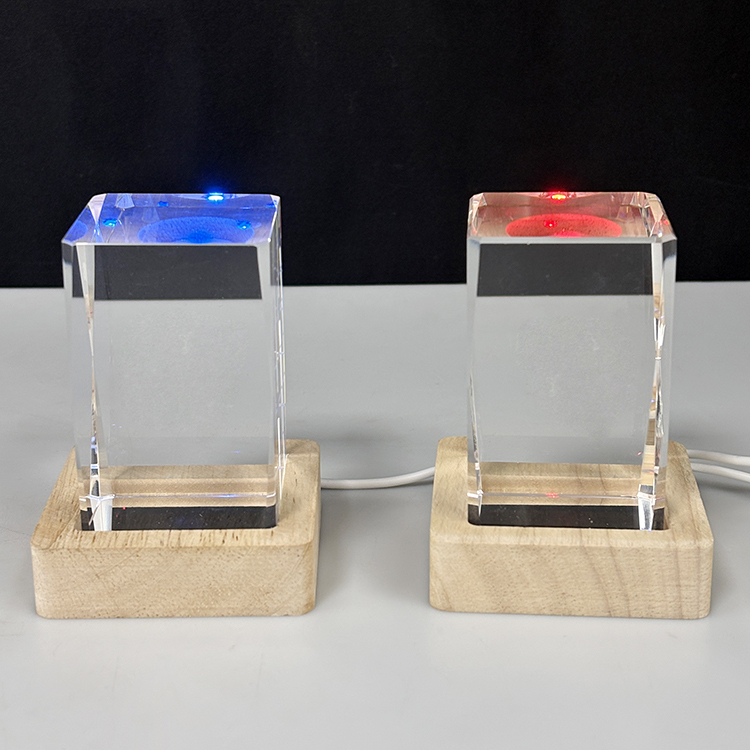 New Night Light Blank Crystal Block Cube Paperweight with Multi Color Led Light Base MH-F0664