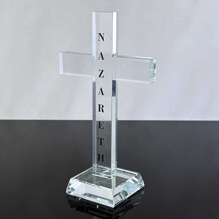 Personalized Clear Crystal Glass Standing Cross Figurine MH-15565