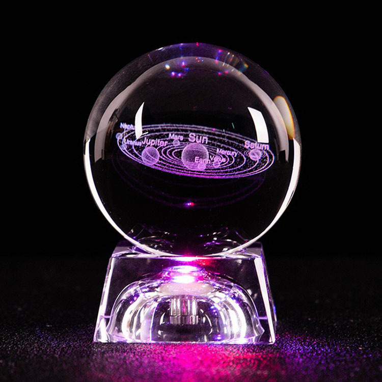 Light up  Laser Solar System Milky Way Glass Crystalball with Wood Led Light Base MH-Q0245
