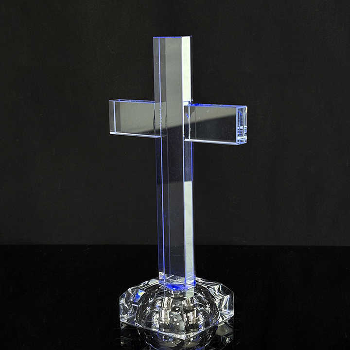 Christ Led Light up Glass Standing Cross with Light Base MH-15561