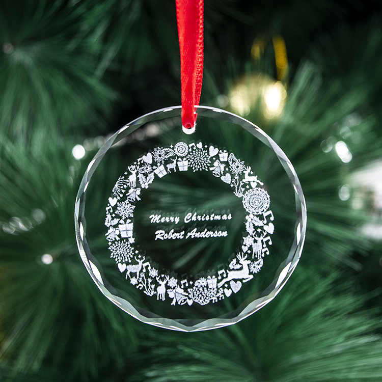 Factory Wholesale Personalised Custom K9 Hanging Crystal Glass Christmas Decoration Ornaments with Name Customized